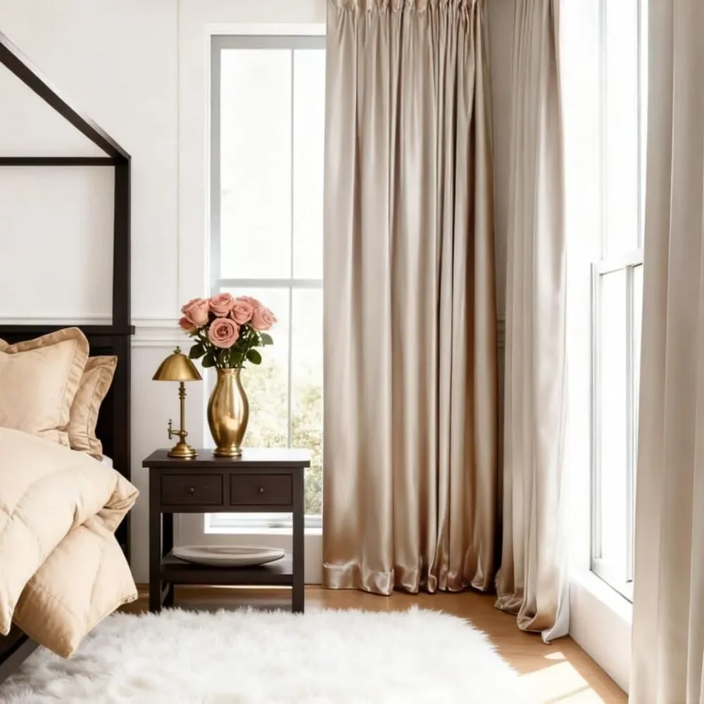 Brand New Homeideas Gold Faux Silk Blackout Curtains 52″ W × 96″ L – Set of 2